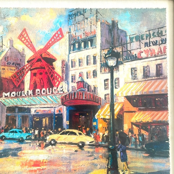 Vintage Paris LE MOULIN ROUGE Art Print - Signed YVO - Gold Wooden Frame - Picture 4 of 10